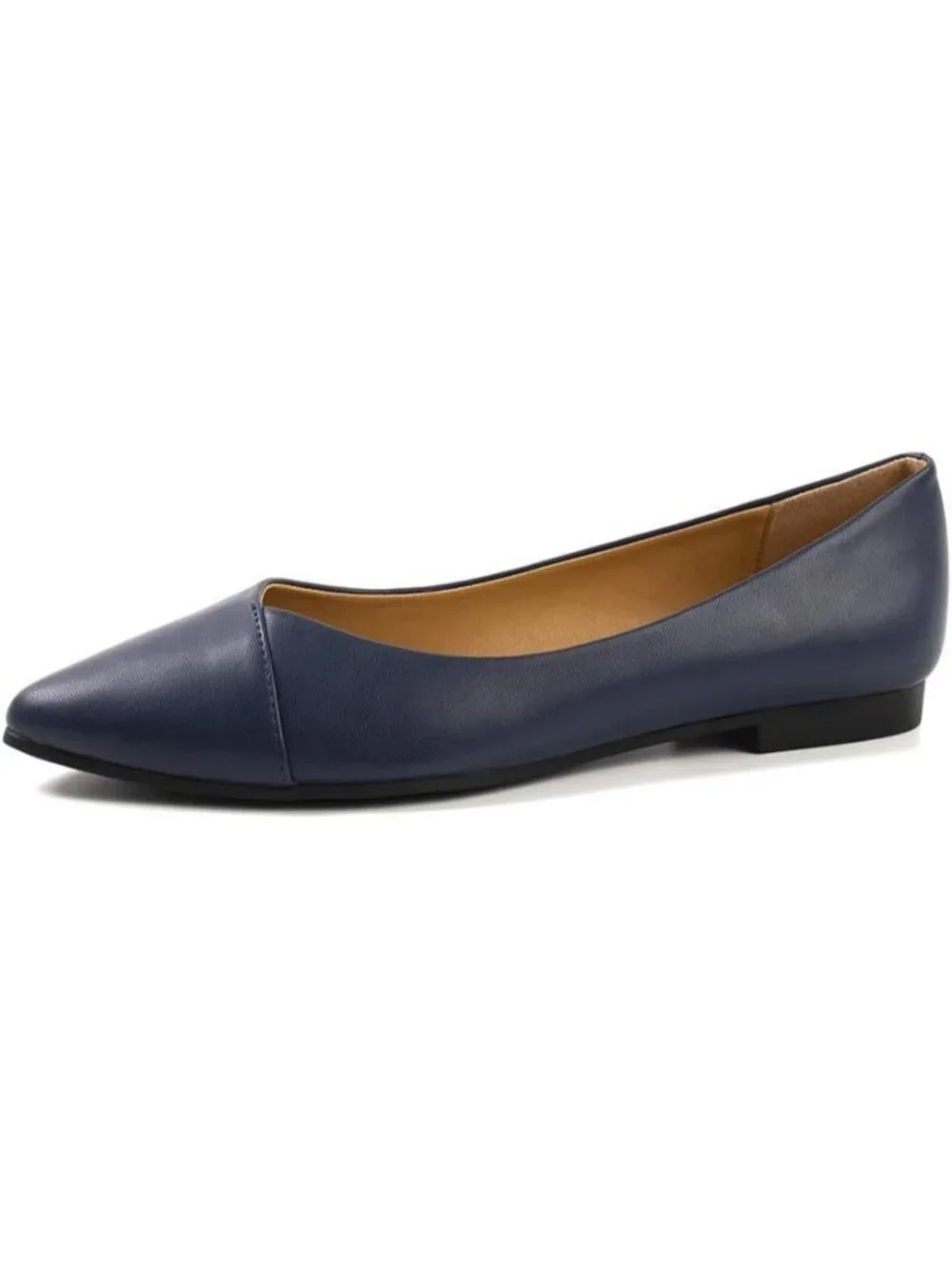 FUNKYMONKEY Women's Navy Faux Leather Pointed Toe Slip On Ballet Low Heel Flats